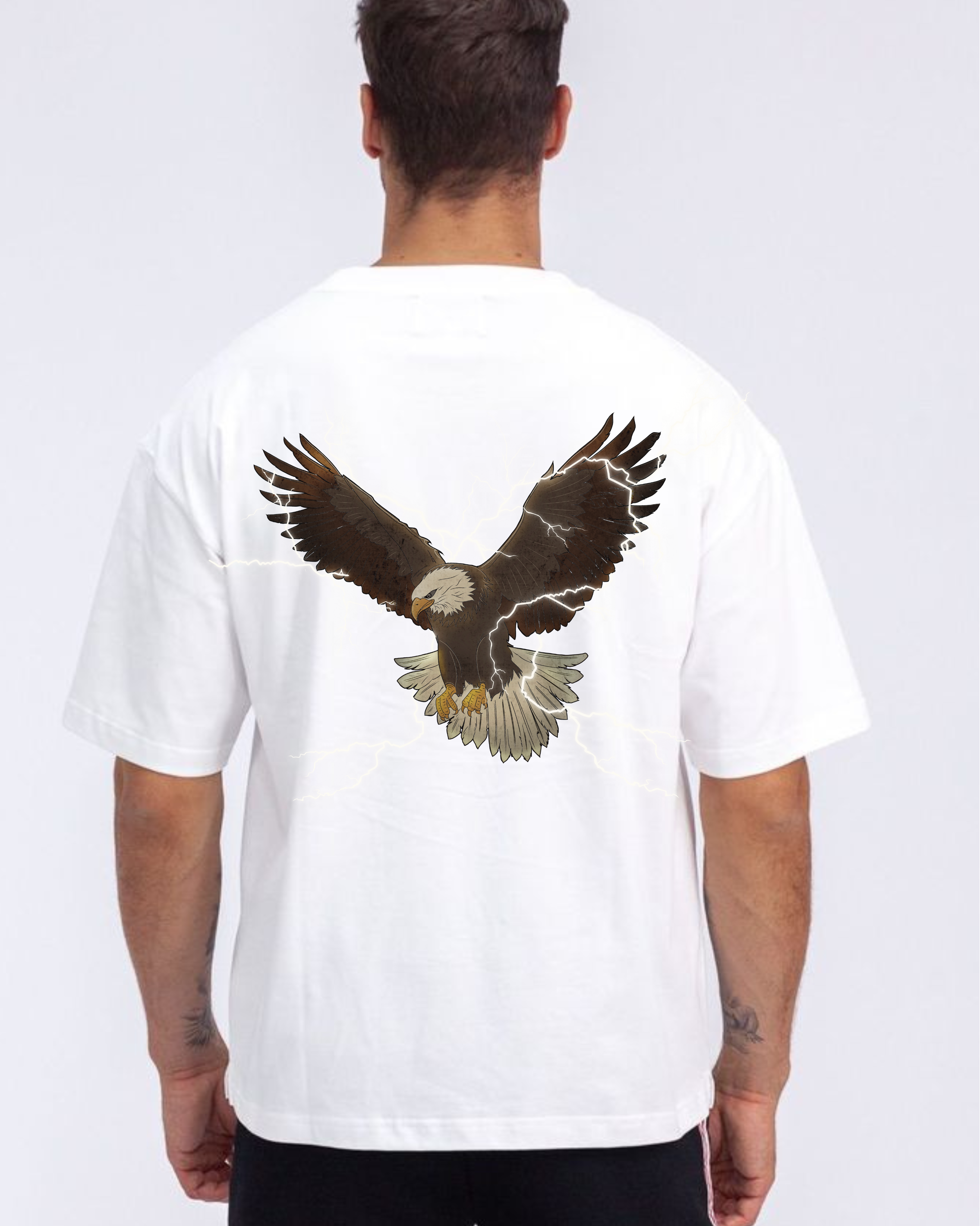 White Oversized Eagle Graphic T-Shirt – Bold Back Print Streetwear Tee